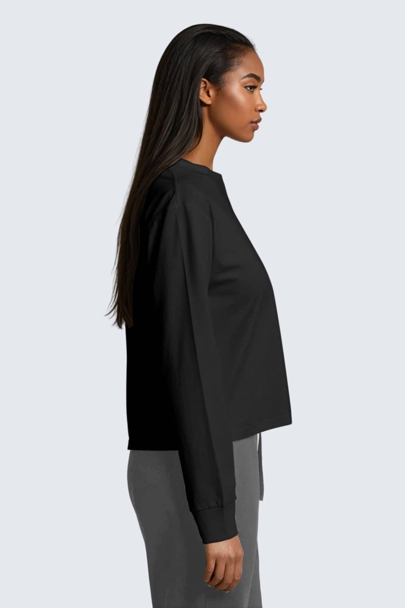 Rumi Earth - W Moon Tee Mock - Neck Long - Sleeve - Black - R111222BKP - Tops