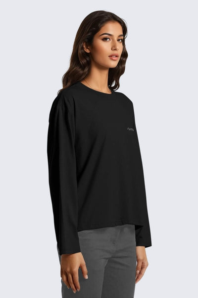 Rumi Earth - W Moon Tee Short Oversize Long - Sleeve - Black - R111124BKP - Tops