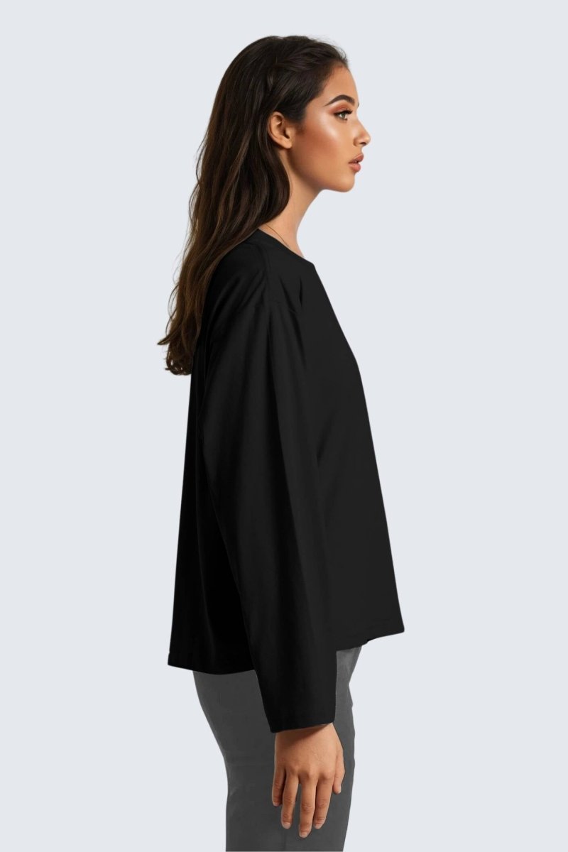 Rumi Earth - W Moon Tee Short Oversize Long - Sleeve - Black - R111124BKP - Tops