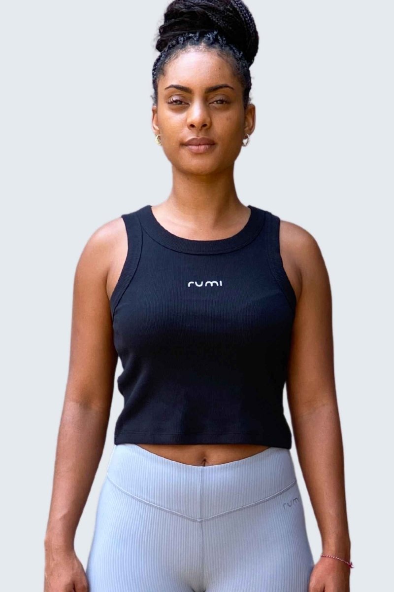 Rumi Earth - W MoonRib Cropped Tank - Black - R131222BKP - Tops